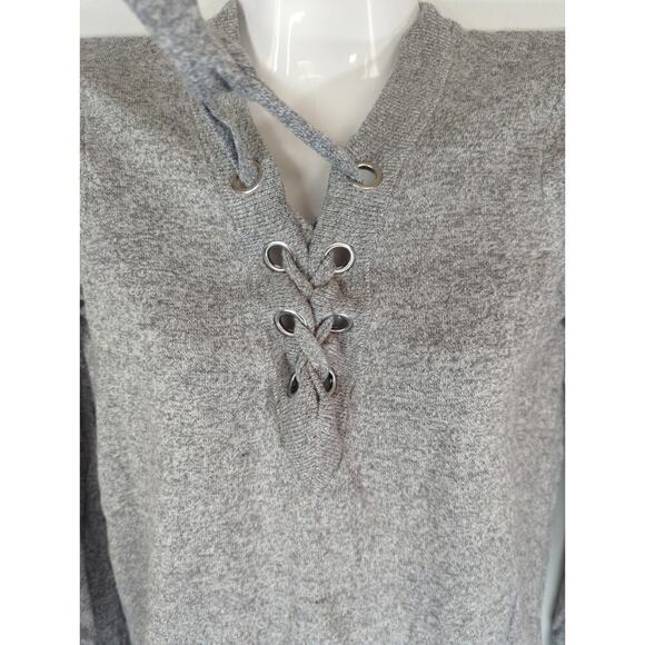 Abercrombie & Fitch Gray Lace up V-Neck Long Sleeve Pullover Sweater Size XS - Picture 3 of 8